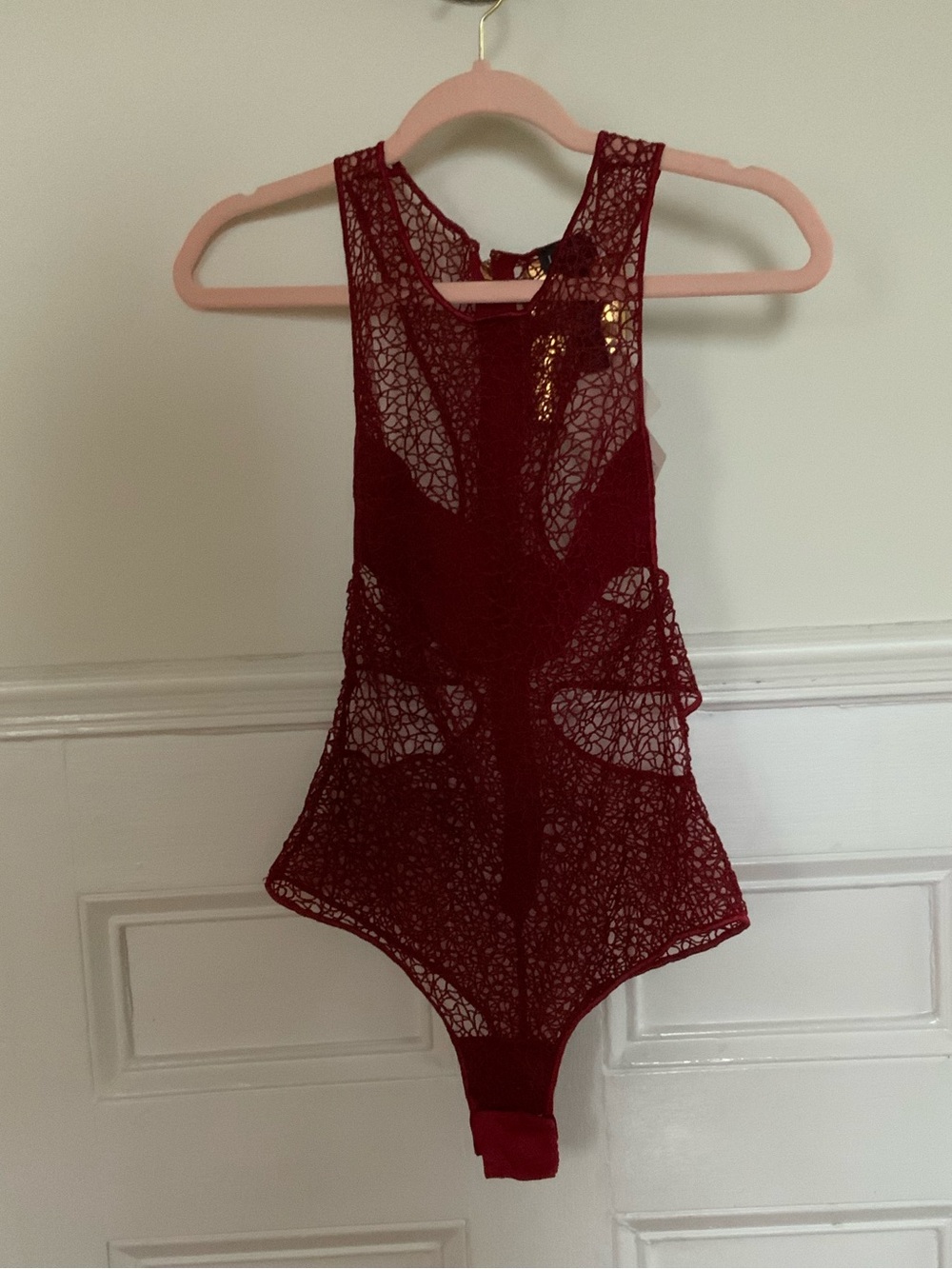 La Perla Burgundy Lace High-Neck Bodysuit